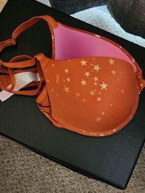 Victoria Secret Orange Star Print Padded Bra - Pink Lining